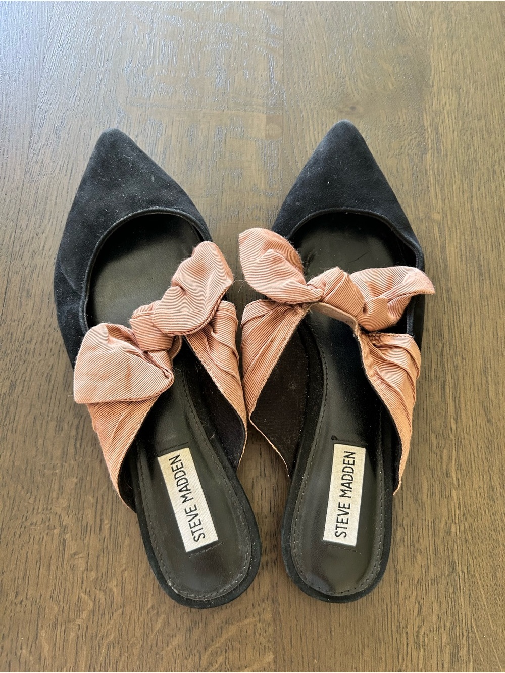 Steve Madden Emma black pointy toe mule blush bow flats - Picture 10 of 13